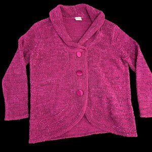 Vintage Magenta Cardigan Chenille Kint Buttons Size 20